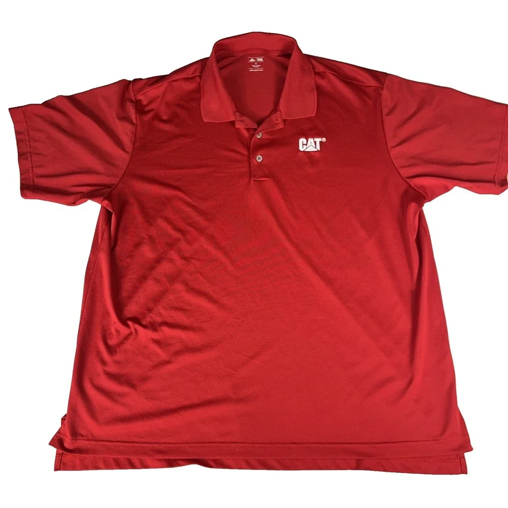 Adidas Golf Polo Shirt Mens XL Red Short Sleeve Caterpillar (CAT) Chest Logo